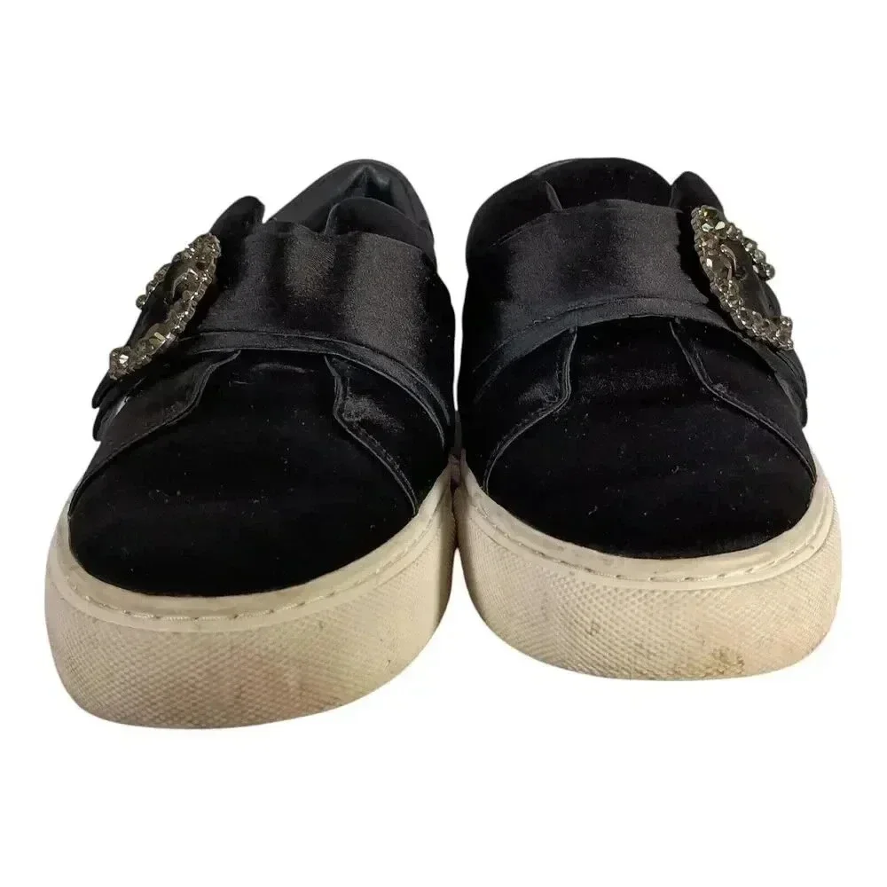 Tory Burch Greer Fashion Sneaker Rhinestone Buckle Satin Leather Black Women's 7